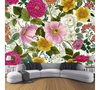 Carta Da Panoramica Stile Pastorale, Per Soggiorno Camera Da Letto Per Bambini Decorazione Murale,Motivo A Peonia E Foglie Murale 3D,450L × 315A Cm,Fard In Polvere