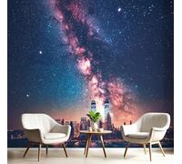 Carta Da Parati 150X105Cm Città Delle Stelle Fotomurali Seta Murale Alla Decorazione Da Muro Xxl Poster Cameretta Per Camera Da Letto Soggiorno Paesaggio Di New York 3D Pittura Rosso Blu