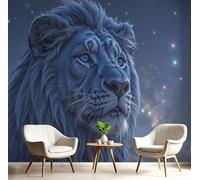 Carta Da Parati 150X105Cm Leone Del Cielo Stellato Fotomurali Seta Murale Alla Decorazione Da Muro Xxl Poster Cameretta Per Camera Da Letto Soggiorno Ritratto Di Animali 3D Pittura Blu