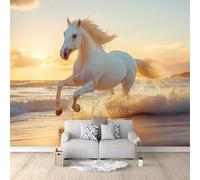 Carta da parati 200 x 140 cm 3D Fotomurali in TNT Murale alla moda Cavallo Animale Spiaggia Decorazione da Muro Poster Gigante Design Carta per pareti Camera da Letto Soggiorno Camera