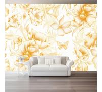 Carta Da Parati 200 X 140 Cm Fiori D'Oro Oro Fiori Farfalle Vello Sfondo Murale Xxl Moderne Decorazione Sfondo Salotto Camera Da Letto Murali Decorazione