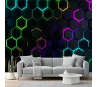 Carta da parati 200 x 140 cm Fotomurali in Murale alla moda Decorazione da Muro Cyber Neon Geometrico Fresco Camera da Letto, Soggiorno, Ristrutturazione di Pareti Colore nero