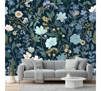 Carta da parati 200 x 140 cm Fotomurali in Murale alla moda Decorazione da Muro Fiori della notte oscura Natura blu Camera da Letto, Soggiorno, Ristrutturazione di Pareti Blu scuro Azzurro