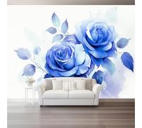 Carta Da Parati 200 x 140 cm Sfondo Fotografica Grande Poster Acquerello Piante Rose Blu Murale, Ristorante Soggiorno Tv Parete Camera Letto Decorazione Della Parete Murali, Bianco