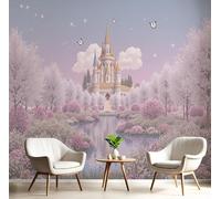 Carta Da Parati 200X140Cm Castello Delle Farfalle Fotomurali Seta Murale Alla Decorazione Da Muro Xxl Poster Cameretta Per Camera Da Letto Soggiorno Illustrazione Ad Acquerello 3D Pittura Rosa Verde