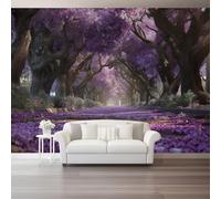 Carta da Parati 250 x 175 cm Naturale Viale Alberato Fiori Poster Giganti da Parati Sfondo Murale Fotografica per Soggiorno Camera Ristorante Camera dei Bambini Decorazione, Viola
