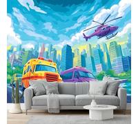 Carta da parati 250 x 178 cm - Colorato Fotomurali Murale alla moda Decorazione da Muro Poster Design Cameretta Carta per pareti - Cartone animato Edifici cittadini Auto Progettazione di stampa