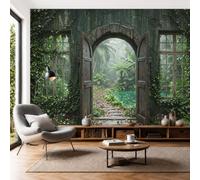 Carta Da Parati 250L×175A Cm Carta Per Pareti Segreti Della Foresta Pluviale Murale Alla Stone Gate Palme Felci Decorazione Da Muro Poster Design Per Soggiorno Tv Sfondo Muro Camera
