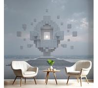 Carta Da Parati 250X170Cm Architettura Minimalista Fotomurali Seta Murale Alla Decorazione Da Muro Xxl Poster Cameretta Per Camera Da Letto Soggiorno Geometria Solida 3D Pittura Bianco Grigiastro