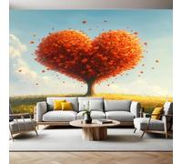 Carta da Parati 250x175 cm Albero dell'amore arancione floreale Fotomurale Art Sfondo TNT Murale Fotografica per Soggiorno Camera Ristorante Ufficio Camera dei Bambini e Decor da Parete