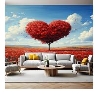 Carta da Parati 250x175 cm Albero dell'amore rosso in fiore Fotomurale Art Sfondo TNT Murale Fotografica per Soggiorno Camera Ristorante Ufficio Camera dei Bambini e Decor da Parete