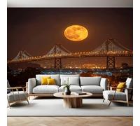 Carta da Parati 250x175 cm San Francisco e il Bay Bridge sotto la luna Fotomurale Art Sfondo TNT Murale Fotografica per Soggiorno Camera Ristorante Ufficio Camera dei Bambini e Decor da Parete