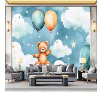 Carta Da Parati 300 x 210 cm Carta Da Parati Per Camera - Acquerello Nuvole Palloncini Orsacchiotto Progettazione del modello - Colorato Da Letto Parete Non Tessuto Stampa Decorazione Murale