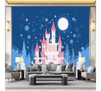 Carta Da Parati 300 x 210 cm Carta Da Parati Per Camera - Castello favola Scena invernale innevata Sognante Progettazione del modello - Rosa Blu Da Letto Parete Non Tessuto Stampa Decorazione Murale