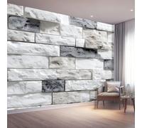 Carta da Parati 300 x 210 cm, Fotografia Moderna Muro Di Mattoni In Pietra Poster Giganti da Parati Sfondo Murale Fotografica per Soggiorno Camera Camera dei Bambini Decorazione, Bianco Grigio
