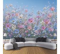 Carta Da Parati 300L × 210A cm Illustrazione Realistica Ad Acquerello Fotomurali 3D Effetto Scena Floreale Pastorale Fotomurale Azzurro Cielo Decorazione Da Grande Parete Fotografica Per Soggiorno