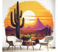 Carta Da Parati 300X210Cm Cactus Al Tramonto Fotomurali Seta Murale Alla Decorazione Da Muro Xxl Poster Cameretta Per Camera Da Letto Soggiorno Paesaggio Desertico 3D Pittura Giallo-Arancio