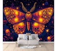 Carta da parati 350×256 cm, Falena Fotomurali in tessuto non tessuto Murale alla moda Decorazione, per soggiorno, camera da letto, adulti, bambini, Falena Dei Sogni Con Teschio Del Cielo Stellato