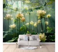 Carta da parati 350×256 cm, Fiori Fotomurali in tessuto non tessuto Murale alla moda Decorazione, per soggiorno, camera da letto, adulti, bambini, Radici Di Loto E Fiori Di Loto Nello Stagno