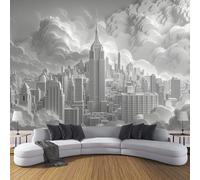 Carta da parati 350× 256cm Fotomurali in Murale Decorazione da Muro Sollievo Città, Fotomurali Non Tessuto Moderno Skyline New York City Camera da Letto, Ristrutturazione di Pareti Bianco