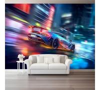Carta da Parati 350 x 256 cm Auto Stile Cinematografico Strade Cittadine Poster Giganti da Parati Sfondo Murale Fotografica per Soggiorno Camera Ristorante Camera dei Bambini Decorazione, Rosso Blu
