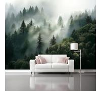 Carta da parati 350 x 256 cm Fotomurali in TNT Murale alla moda Decorazione da Muro Nebbia Foresta Paesaggio Natura Misterioso Poster Gigante Design Cameretta Carta per Grigio verde