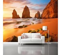Carta da parati 350 x 258 cm, Natura Rocce Tramonti Spiagge Design, Colorato Murale alla moda Decorazione Muro Design per Parete del soggiorno, della camera da letto, della cameretta dei bambini