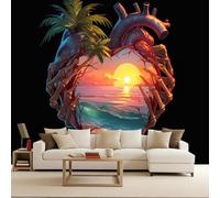 carta da parati 3d 250x175cm Tramonto Sulla Spiaggia, Palme Da Cocco carta da parati bambini Morte Eterna Trasformazione Immediata della Stanza Restyling Pareti per Casa Murale alla Moda