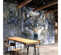 carta da parati 3d 500x280cm Lupo Nell'acqua carta da parati cucina Arte murale su tela 3D senza giunture visibili, perfetta per la parete della camera matrimoniale EB24-9416