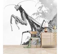 carta da parati 3d 500x280cm Mantide Religiosa Bianca E Nera carta da parati cucina Arte murale su tela 3D senza giunture visibili, perfetta per la parete della camera matrimoniale EB24-5140