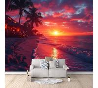 Carta Da Parati 3d Alberi Di Cocco 300x256 cm, Tramonto Sul Mare Fotomurali Non Tessuto, Carta Da Parati Camera Da Letto, Per Casa Ufficio Camera Da Letto Soggiorno.