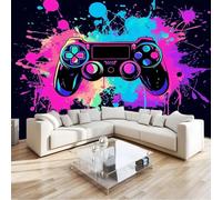 Carta da Parati 3D Arte Controller Di Gioco Graffiti 350 x 256 cm, Fotomurale in TNT (Tessuto Non Tessuto) per Soggiorno e Camera da Letto, Poster Gigante Design Elegante Non Autoadesiva Nero