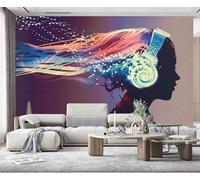 Carta Da Parati 3D Bellezza Con Musica In Cuffia Fotomurali Murale Decorazione Sfondo Custom Wallpaper 300x210cm -SQ2141