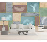 Carta Da Parati 3D Blocco Di Colore Piuma Linea Dorata 450x300cm Fotomurali Poster Gigante Design Murale Decorazione -MIWEI Wallpaper-ZXY-17280
