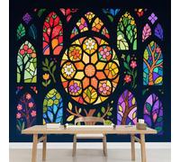 Carta da Parati 3D Carta Da Parati Murale Per Cameretta Albero Dei Fiori Soggiorno Tv Divano Tema Hotel Vetrate Colorate Pittura Murale Decorazione Per La Casa Murales 450x320cm