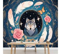Carta da Parati 3D Carta Da Parati Murale Per Cameretta Animale Lupo Soggiorno Tv Divano Tema Hotel Fiore Di Farfalla Piumato Pittura Murale Decorazione Per La Casa Murales 450x320cm