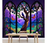 Carta da Parati 3D Carta Da Parati Murale Per Cameretta Farfalla Degli Alberi Soggiorno Tv Divano Tema Hotel Vetrate Colorate Pittura Murale Decorazione Per La Casa Murales 450x320cm