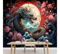 Carta da Parati 3D Carta Da Parati Murale Per Cameretta La Luna Del Drago Ondeggia I Fiori Soggiorno Tv Divano Tema Hotel Arte Fantasy Pittura Murale Decorazione Per La Casa Murales 450x320cm
