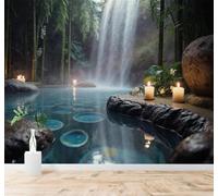 Carta Da Parati 3D Cascata Freschezza Boschetto Di Bambù Lago Luce Delle | Adesivi Decorativi di Alta Gamma Adatti a Ristoranti Divani Soggiorni Camere TV da Letto e Tutte le Pareti Fondo-300cm×210cm