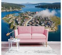 Carta da Parati 3D Catene Montuose Laghi Villaggi Costieri Foreste | Texture Decorative e Lussuose Ideali per Uffici Zone Studio Abitazioni Camere da Letto Soggiorni Pareti D'effetto-200cm×140cm