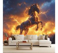 Carta da Parati 3D Cavallo Fulmini Fiamme al Galoppo Murales 100x70 cm Tessuto Non Tessuto Fotomurale, Moderna Carta Parati Camera da Letto Opaco Wallpaper Per Soggiorno Camera Ragazzi Sala Ufficio