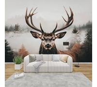 Carta da parati 3D con cervo per camera da letto, animali della foresta, tessuto non tessuto marrone beige, motivo per soggiorno, decorazione murale con cervo nella foresta, 200 cm x 140 cm, adesivo d