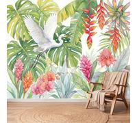 Carta da parati 3D con stampa botanica tropicale Monstera Orchidee Uccelli del Paradiso, Carta da parati fotografica, decorazione murale in tessuto non tessuto, 300 x 210 cm, carta da parati per