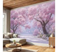 Carta da Parati 3D con Stampa Cartone Animato Paesaggio Boschetto Ciliegi Fiore, Carta da Parati Fotografica Rosa, Tessuto di Seta Decorazione Murale da Parete, 350Lx256A cm (Larghezza x Altezza)
