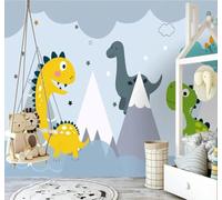 Carta da Parati 3D Disegnato A Mano Cartoon Dinosauri Cime Montuose | Texture Decorative e Lussuose Ideali per Uffici Zone Studio Abitazioni Camere da Letto Soggiorni Pareti D'effetto-430cm×300cm