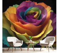 Carta Da Parati 3D Effetto 150X105Cm Fotomurali In Murale Alla Decorazione Da Muro Xxl Poster Gigante Design Soggiorno Cameretta Colori Dell'Arcobaleno Rosa Brillante Fiori Meravigliosi