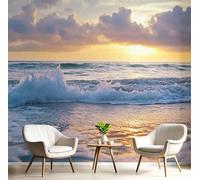 Carta Da Parati 3D Effetto 150X105Cm Fotomurali In Murale Alla Decorazione Da Muro Xxl Poster Gigante Design Soggiorno Cameretta Bianco Giallastro Alba Sull'Oceano Paesaggio Della Spiaggia