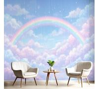 Carta Da Parati 3D Effetto 150X105Cm Fotomurali In Murale Alla Decorazione Da Muro Xxl Poster Gigante Design Soggiorno Cameretta Blu Polvere Nuvole Arcobaleni Paesaggio Dei Cartoni Animati