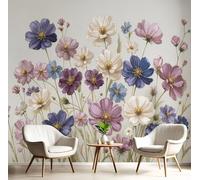 Carta Da Parati 3D Effetto 150X105Cm Fotomurali In Murale Alla Decorazione Da Muro Xxl Poster Gigante Design Soggiorno Cameretta Rosa Fiori Rigogliosi Piante Acquerellate