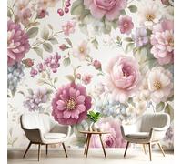 Carta Da Parati 3D Effetto 150X105Cm Fotomurali In Murale Alla Decorazione Da Muro Xxl Poster Gigante Design Soggiorno Cameretta Rosa Verde Fiori Foglie Verdi Piante Retrò